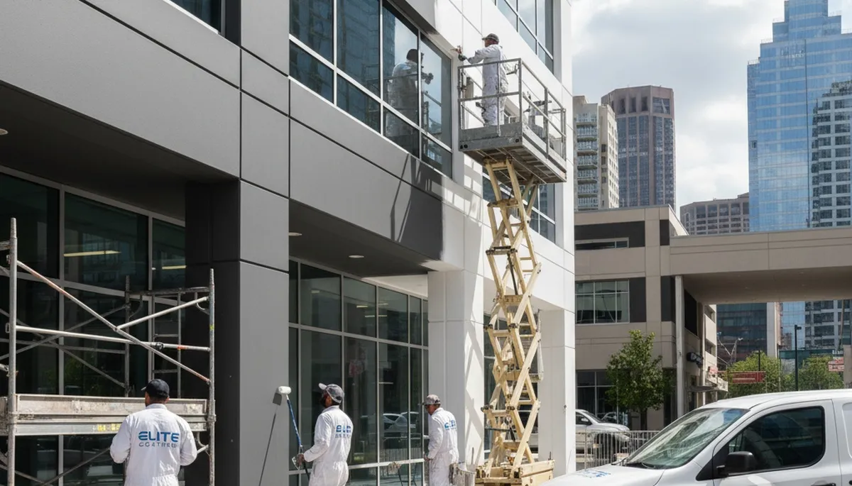 Professional commercial painters coating Scottsdale AZ office exterior for sun‑resistant finish