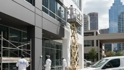 Professional commercial painters coating Scottsdale AZ office exterior for sun‑resistant finish