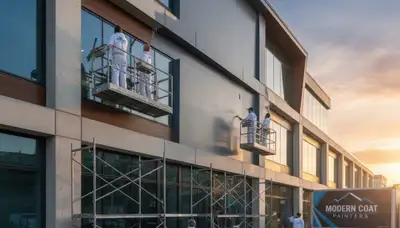 Professional commercial painters coating Scottsdale AZ office exterior for sun-resistant finish