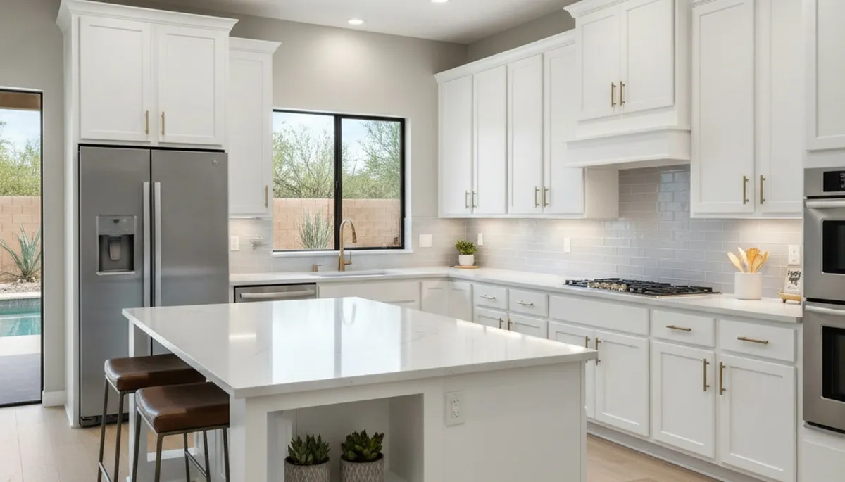 Refinished kitchen cabinets in Scottsdale AZ with smooth, durable paint finish by local house painting experts