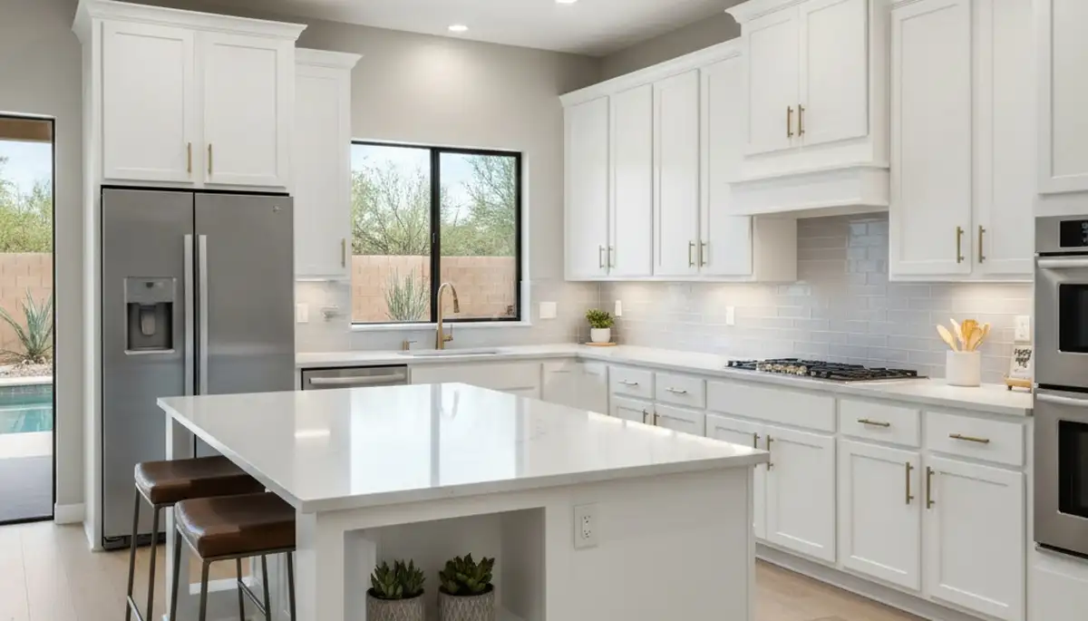 Refinished kitchen cabinets in Scottsdale AZ with smooth, durable paint finish by local house painting experts