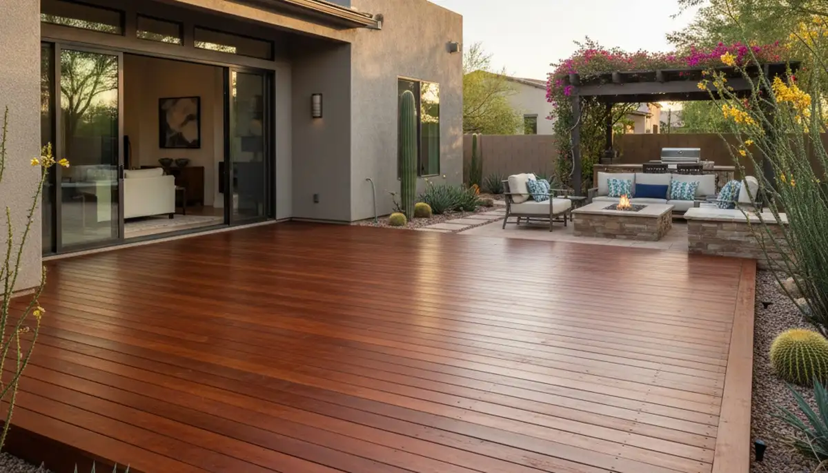 Finished deck staining and wood restoration by Scottsdale AZ house painters protecting outdoor spaces