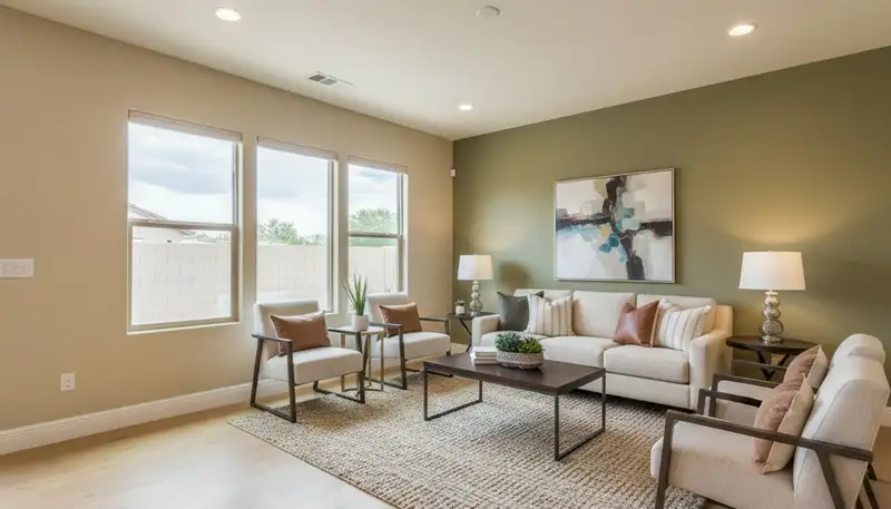 Freshly painted Scottsdale AZ living room with smooth interior finishes by expert house painters