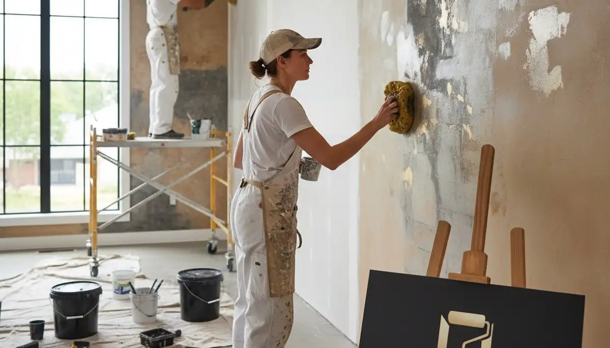 Professional faux painting finish on living room wall in Scottsdale, AZ home by expert painters