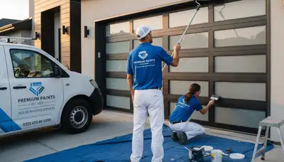 Professional painters applying UV-resistant garage door paint in Scottsdale, AZ for lasting curb appeal