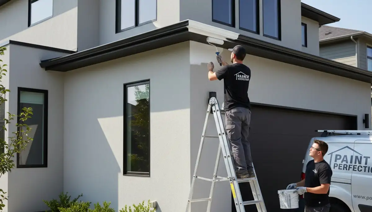 Professional gutter painting on Scottsdale AZ home exterior by expert house painters