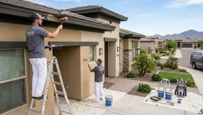 Professional house painters working on exterior home repaint in Scottsdale, AZ