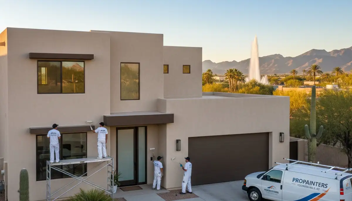 Professional house painters finishing exterior home painting in Scottsdale AZ