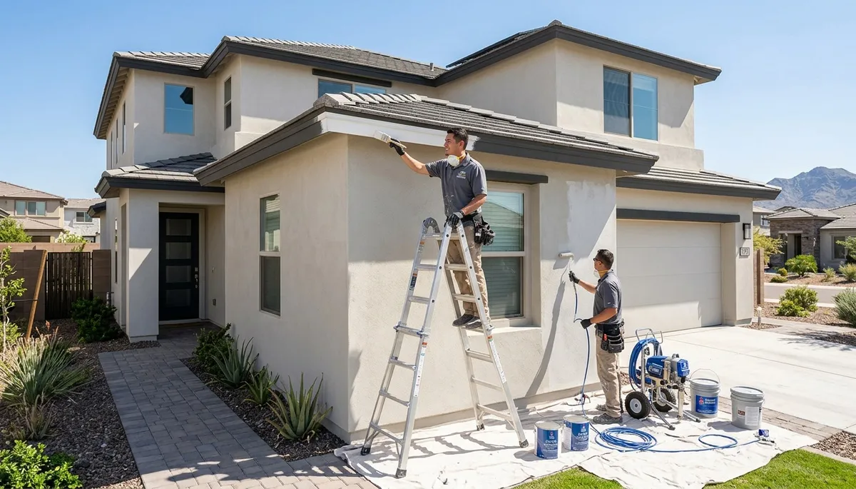 Professional house painters refinishing Scottsdale AZ home exterior with high-quality paint finish