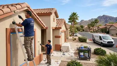 Professional house painters finishing exterior home in Scottsdale, AZ