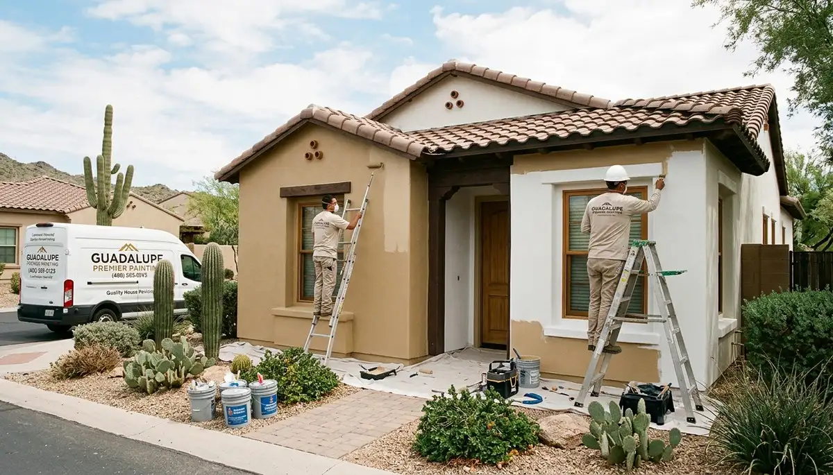 Professional house painters finishing exterior home in Scottsdale AZ
