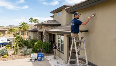 Professional house painters finishing exterior home in Scottsdale, AZ