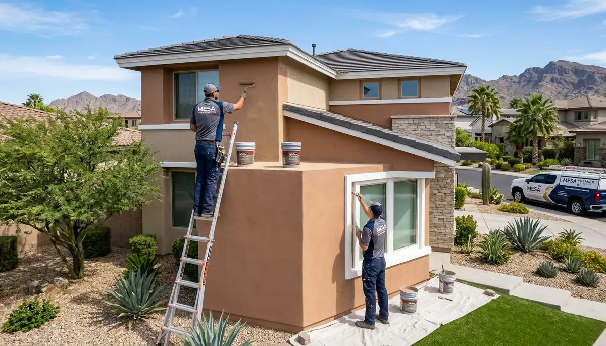 Professional house painters working on exterior home repaint in Scottsdale, AZ