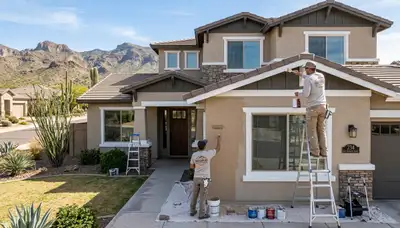 Professional house painters working on exterior home in Scottsdale AZ