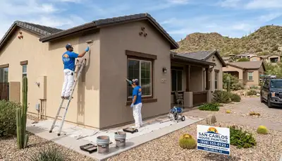 Professional house painters working on exterior home repaint in Scottsdale, AZ