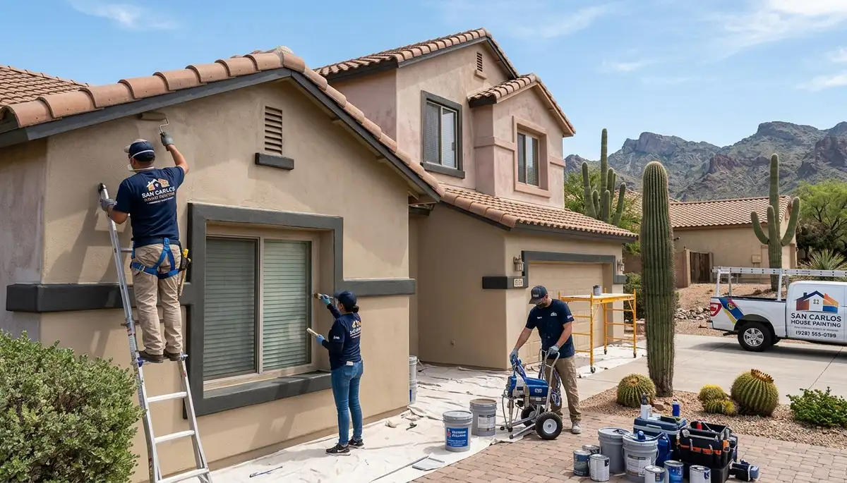 Professional house painters working on exterior home repaint in Scottsdale, AZ