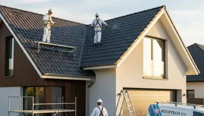 Professional roof painters applying UV-reflective coating in Scottsdale, AZ homes