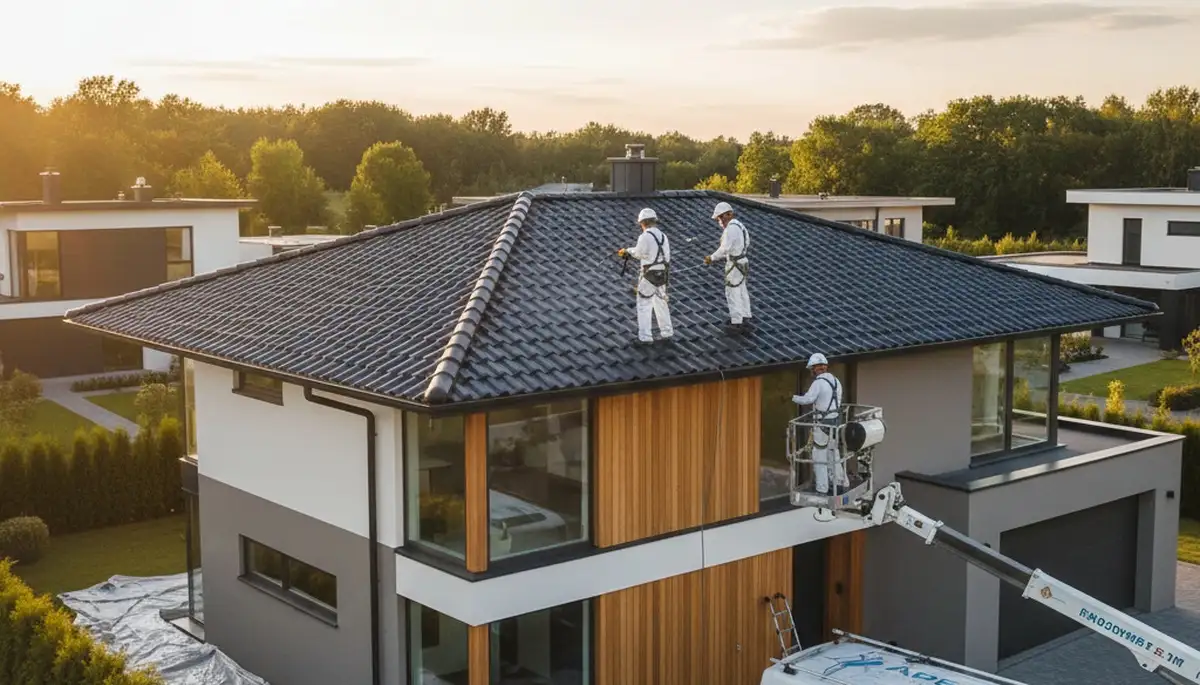 Professional roof painters applying UV-resistant coating in Scottsdale, AZ for sun protection