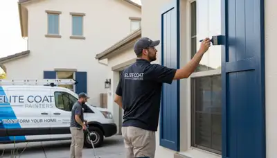 Professional shutter painting on Scottsdale AZ home exterior with UV-resistant house paint finish