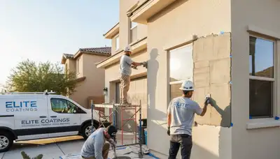 Professional stucco repair on Scottsdale, AZ home exterior restoring cracked walls and desert texture finish