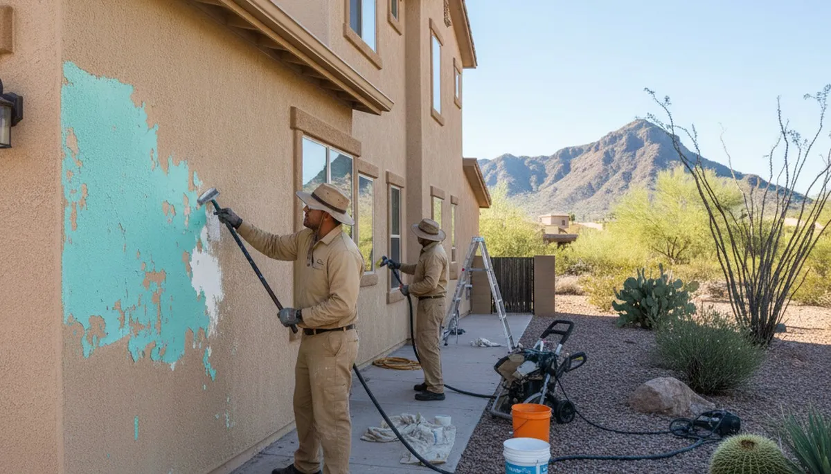 Professional surface preparation for exterior house painting in Scottsdale, AZ ensuring durable paint adhesion