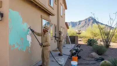 Professional surface preparation for exterior house painting in Scottsdale, AZ ensuring durable paint adhesion