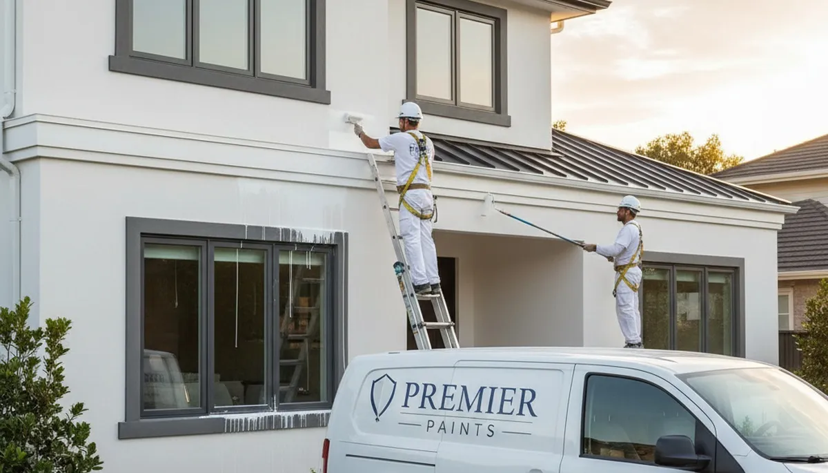 Professional trim and fascia painting on Scottsdale AZ home exterior by expert house painters