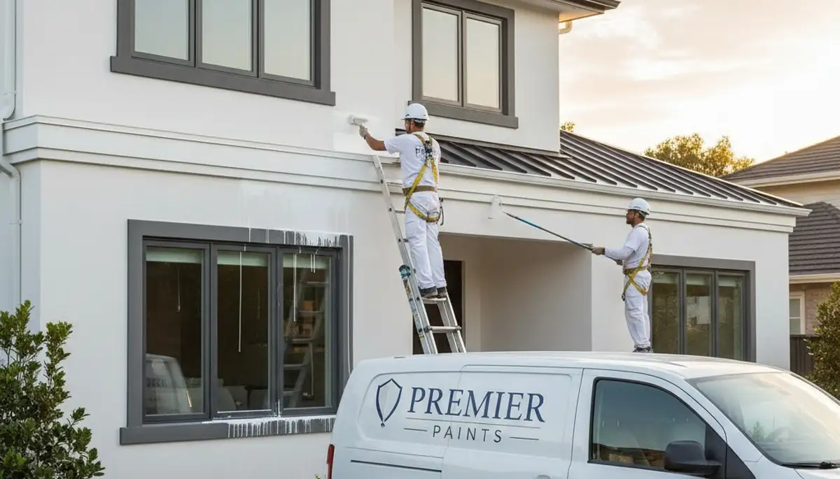 Professional trim and fascia painting on Scottsdale AZ home exterior by expert house painters